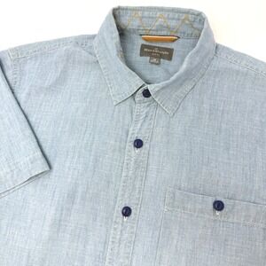 LL Bean Signature Mens Medium Slim Fit Short Sleeve Button Down Shirt Blue